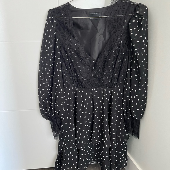 ASOS DESIGN soft mini skater dress in polka dot with eyelash lace details - Picture 3 of 5